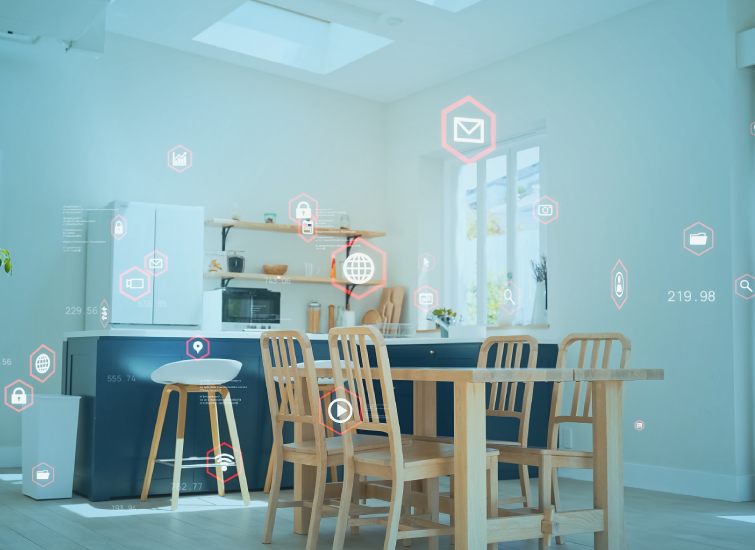 An image of a kitchen with several AI-powered connected devices.